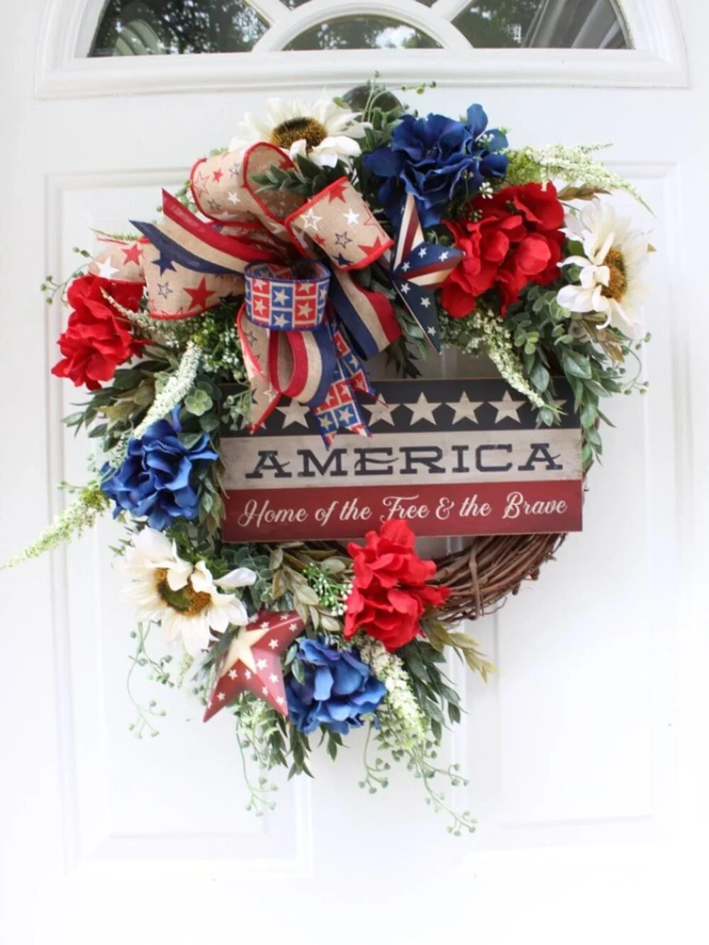 Americana Wreath, 4th of July Wreath for Front Door, Patriotic Wreath, Independe